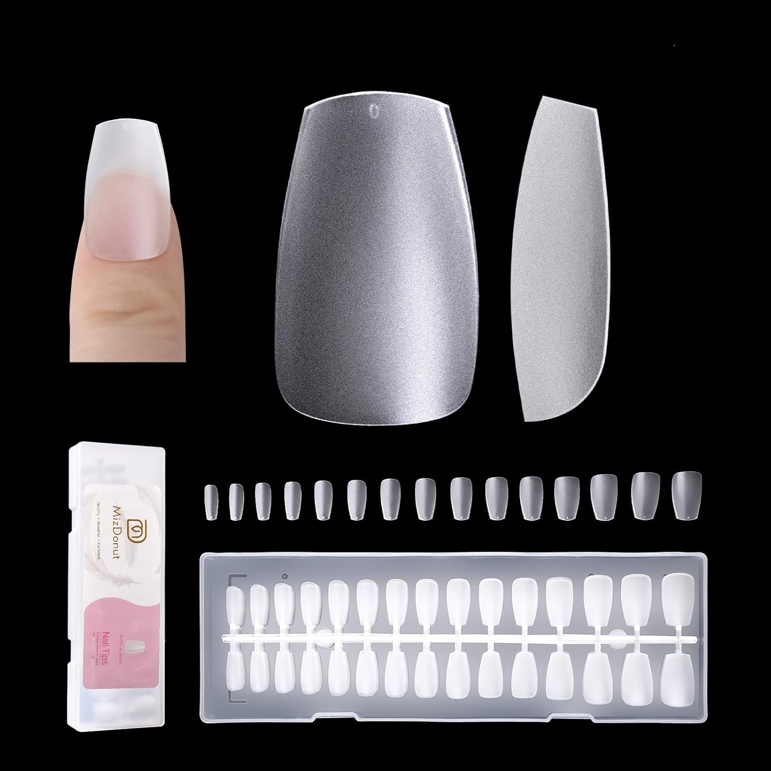 Puntas de gel para uñas suaves, 15 tamaños, 300 piezas preformadas totalmente mate, no necesita limar, extensiones de uñas fáciles de remojar, uñas