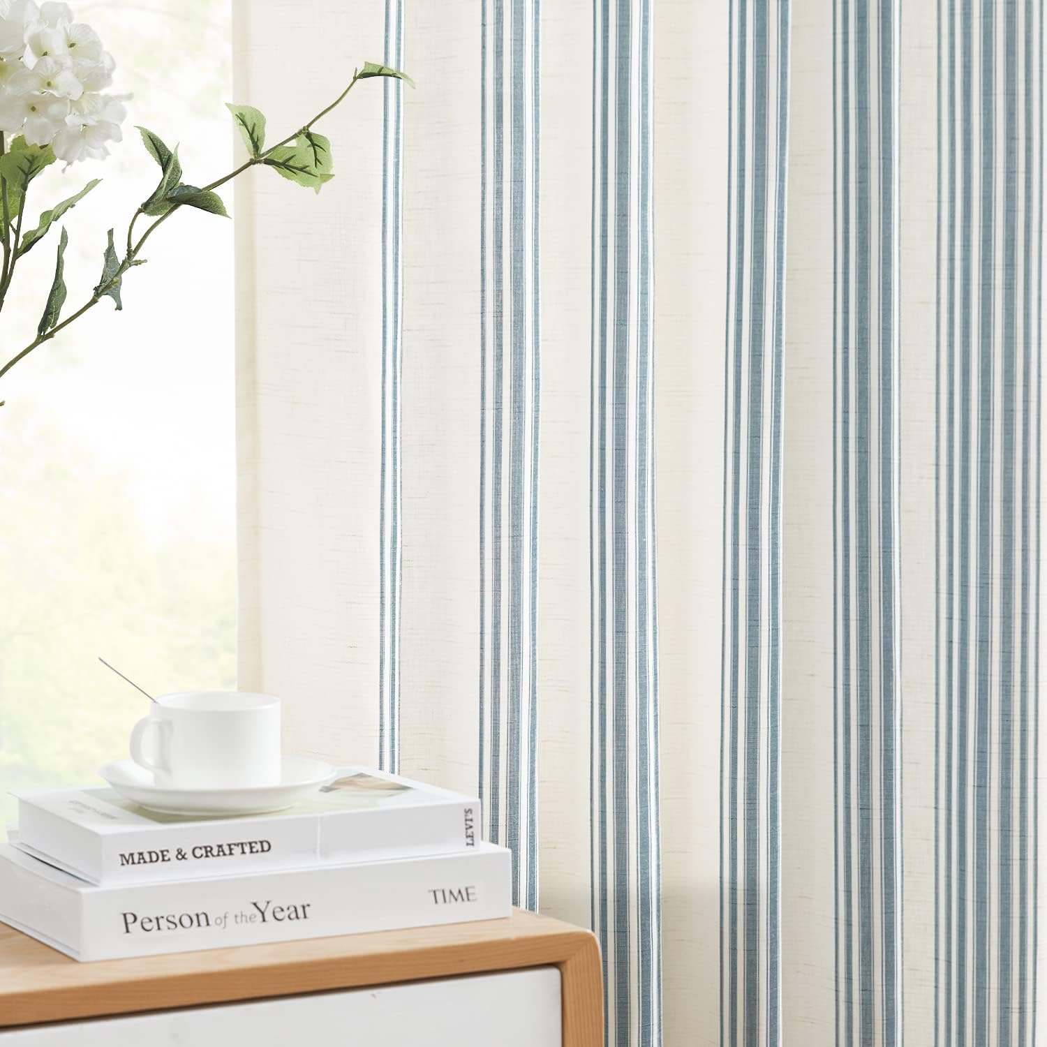 jinchan Cortinas de lino a rayas de 63 pulgadas de largo para sala de estar, cortinas semitransparentes con pestaña trasera, filtrante de luz,