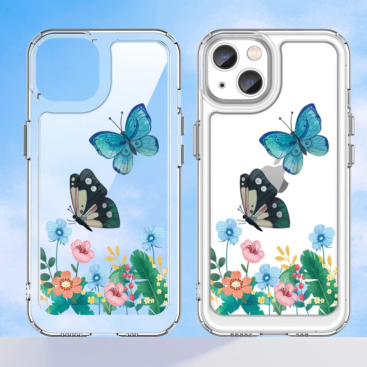 Funda para iPhone 13 con protector de pantalla 9D HD, transparente floral para niñas, a prueba de golpes, carcasa trasera de policarbonato duro para
