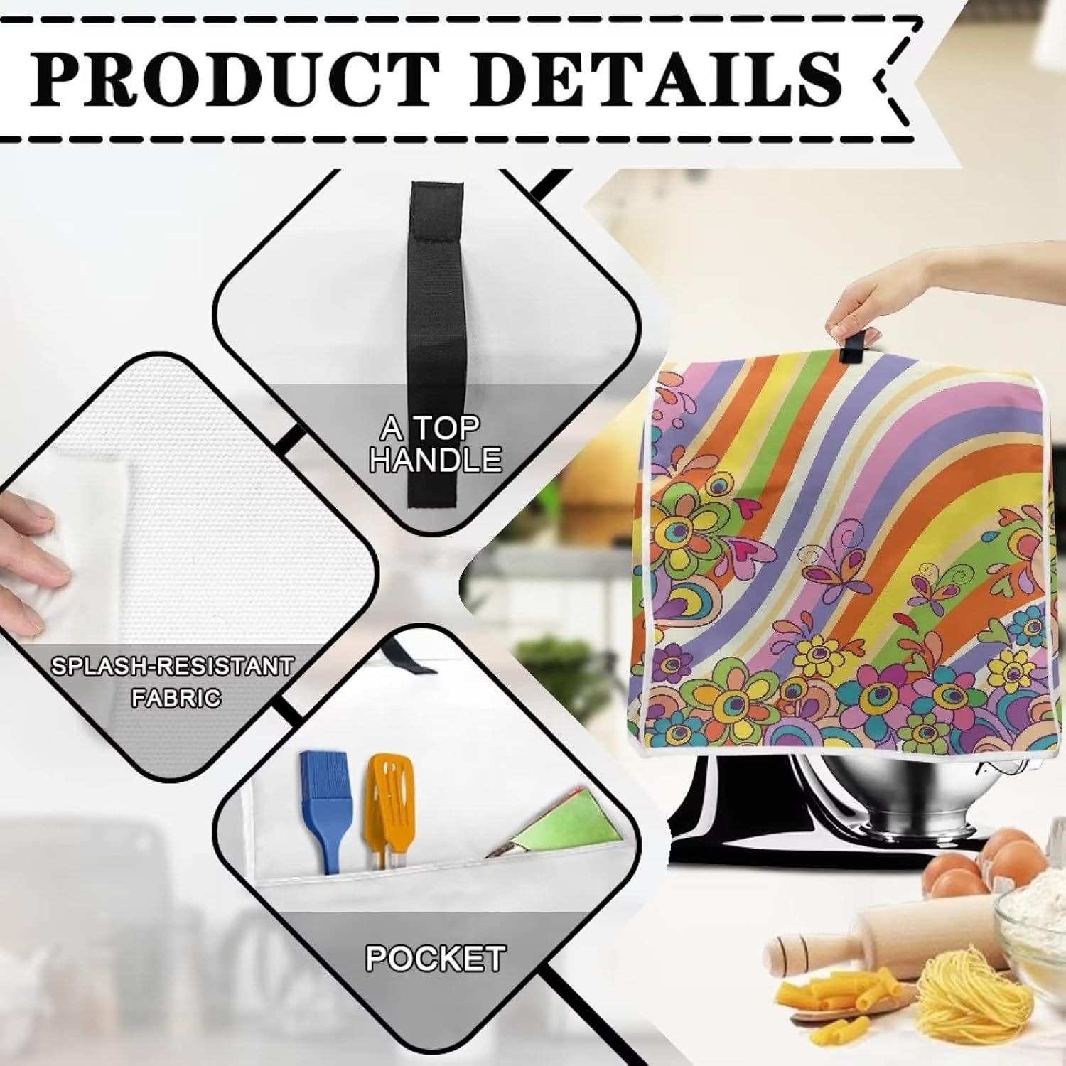 Colorida funda para batidora de cocina de mariposa hippie compatible con mezclador de pie de 4.5 a 5 cuartos de galón, cubiertas de ayuda de cocina