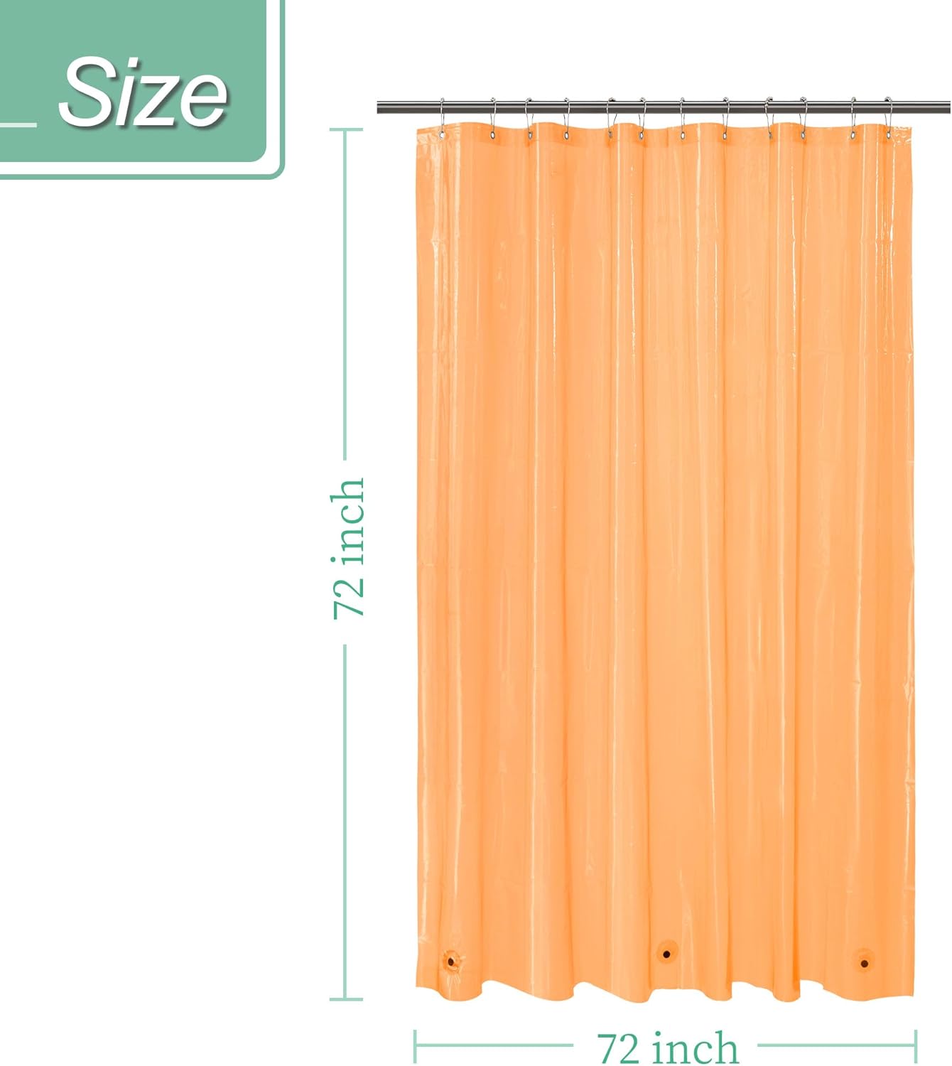 Mrs Awesome Cortina de ducha transparente naranja con 3 imanes, 72 x 72 pulgadas, 4G PEVA, cortina de ducha de plástico ligero e impermeable para