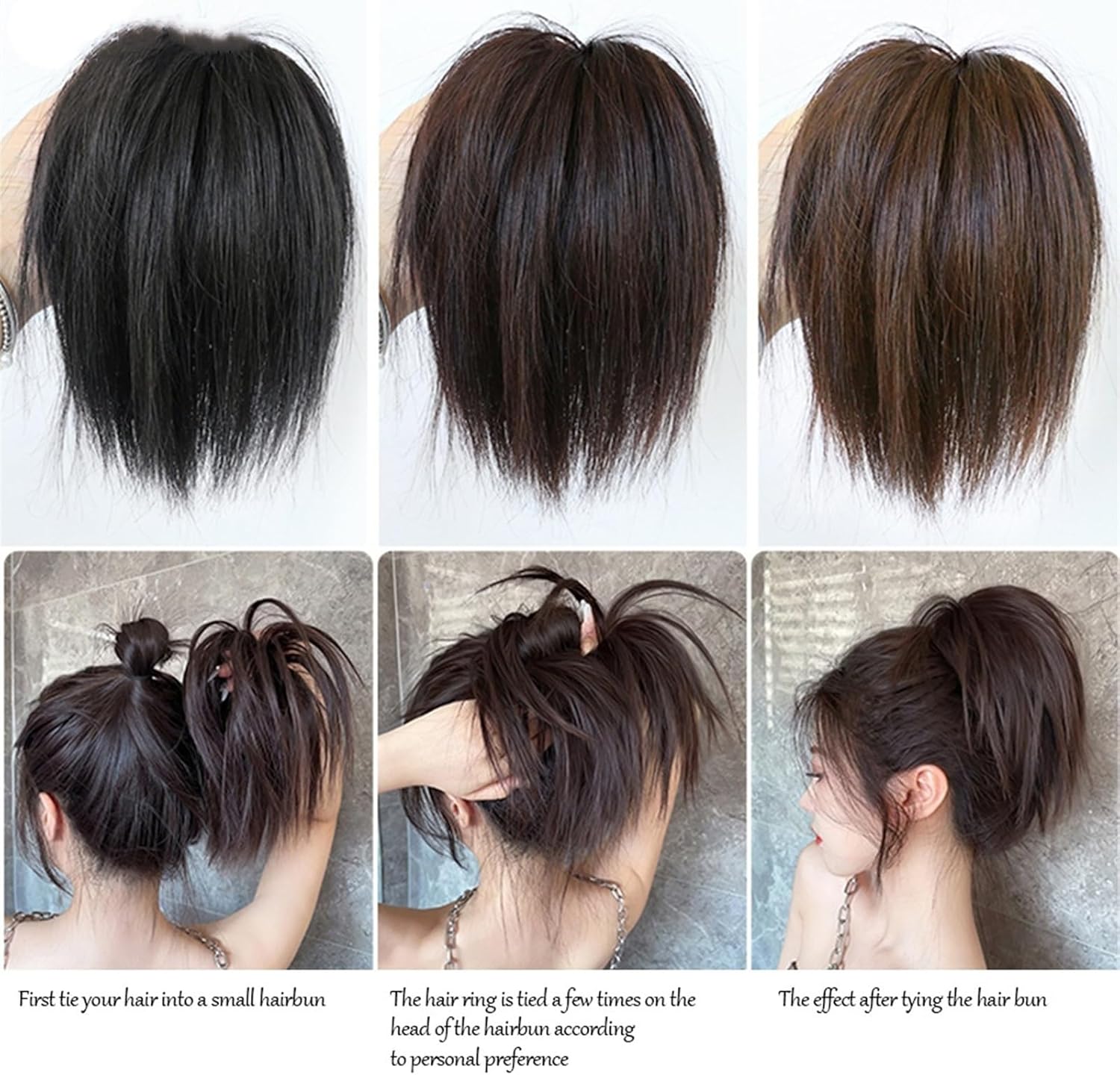 Extensiones de cabello sintético para mujer, con banda elástica para moño, esponjoso, liso, con banda elástica, moño para mujer, color negro natural