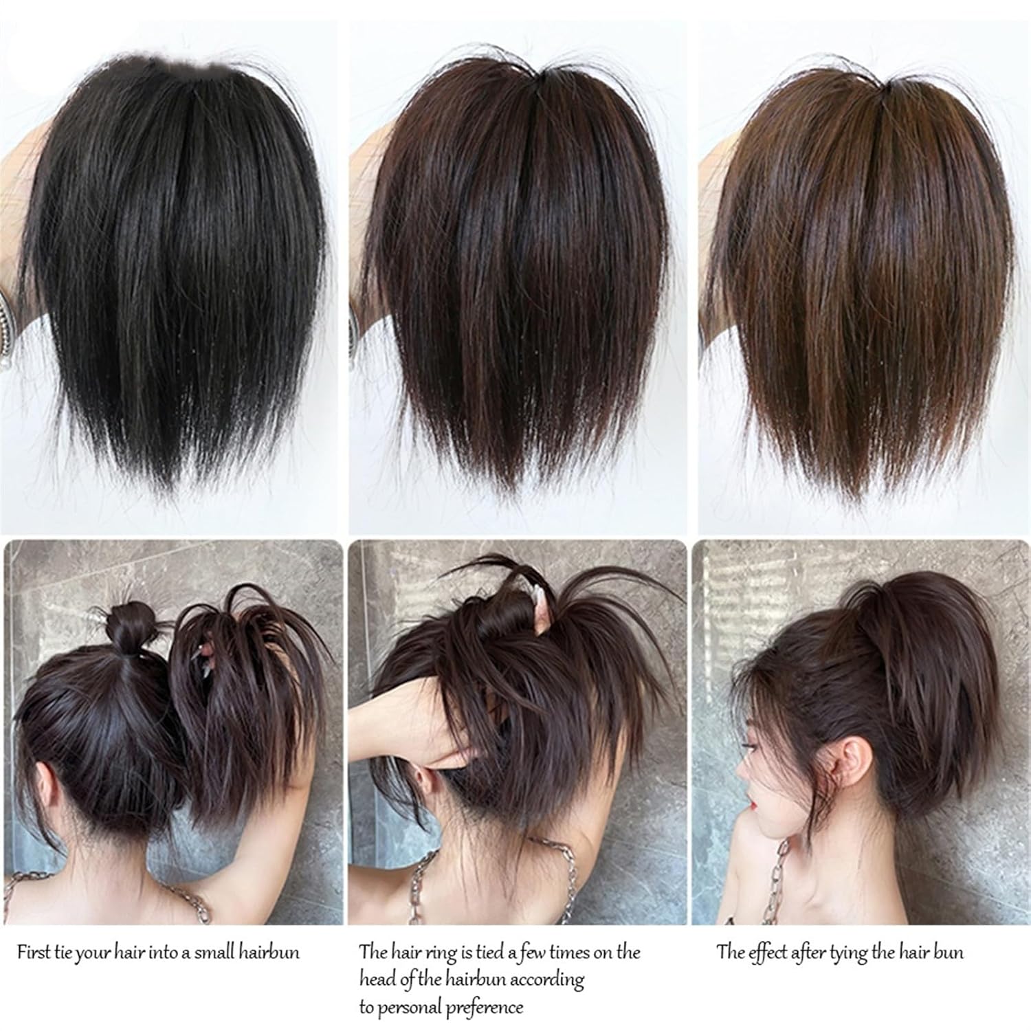 Extensiones de moño de cabello sintético, extensiones de moño desordenadas, esponjosas, de cabello lacio, banda elástica, moño, extensiones de