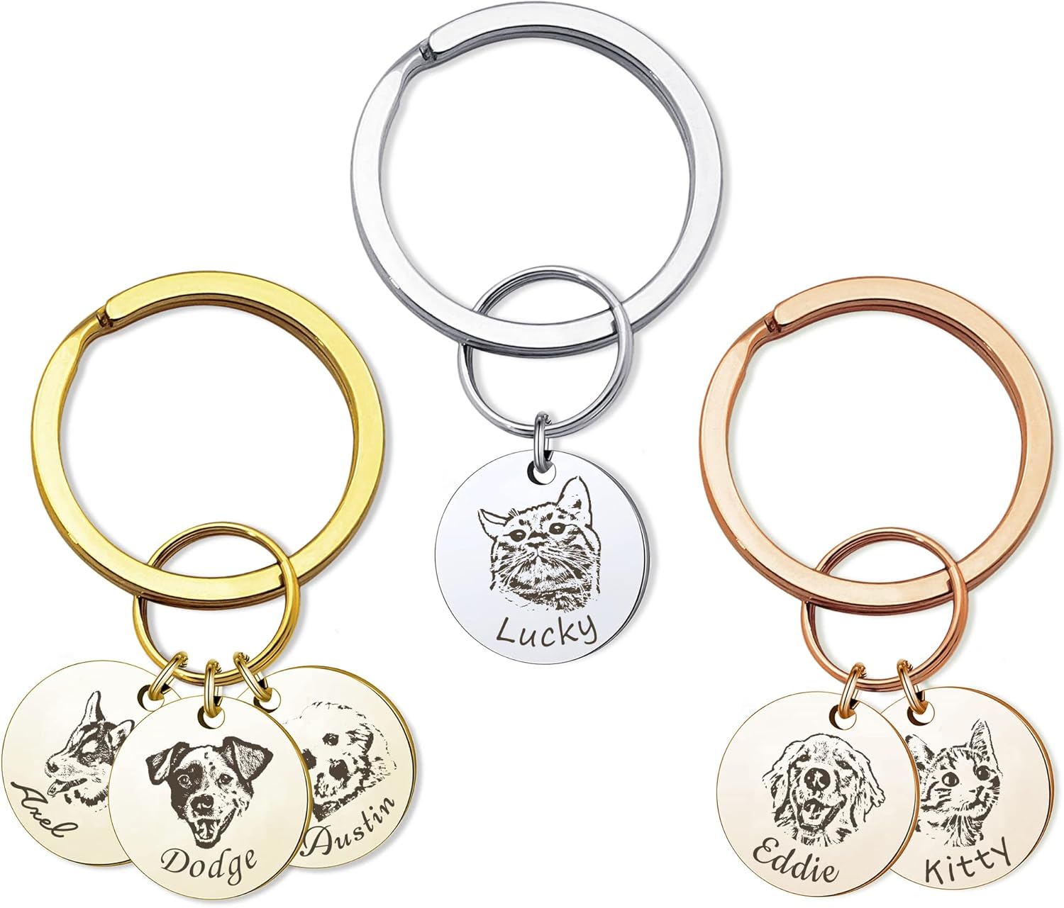 Anavia Llavero personalizado para retrato de mascota, foto personalizada de mascota hecha a mano grabada, gato, perro, recuerdo conmemorativo,
