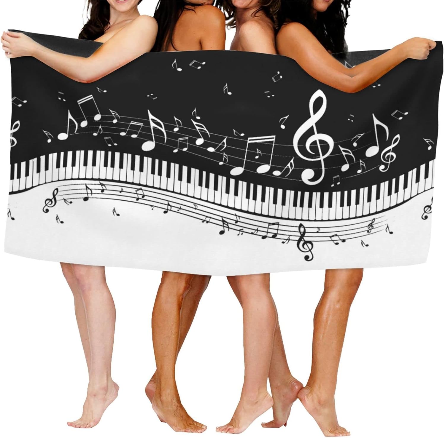 Decktt Toalla de playa con teclas de piano con notas musicales, 32 x 52 pulgadas, toalla de camping de microfibra de secado rápido, súper