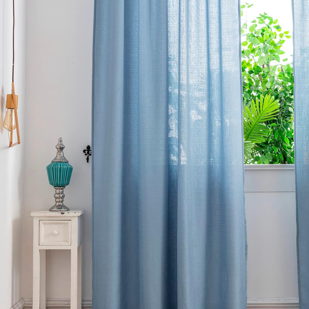 Yancorp Cortinas azules de 84 pulgadas de largo para sala de estar, 2 paneles de lino con textura, juego de cortinas semitransparentes filtrantes de