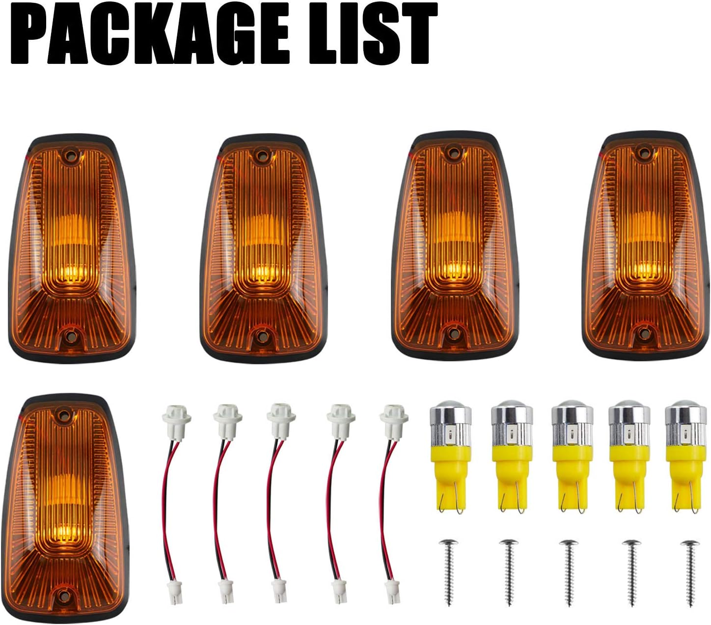 Cab Maker – Base de luz de techo + 5 bombillas LED ámbar T10 194 168 5050 para ChevyGMC C1500 C2500 C3500 K1500 K2500 K3500 1988-2000 camionetas