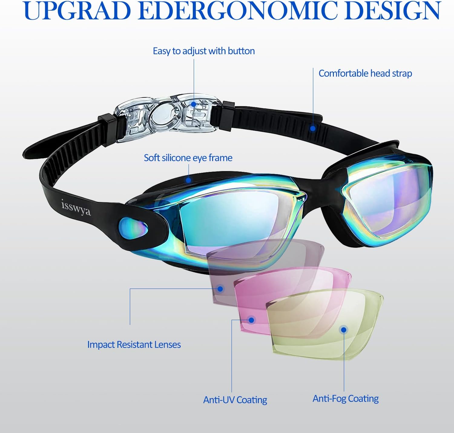 Gafas de natación antivaho sin fugas, protección completa para adultos, hombres, mujeres y jóvenes