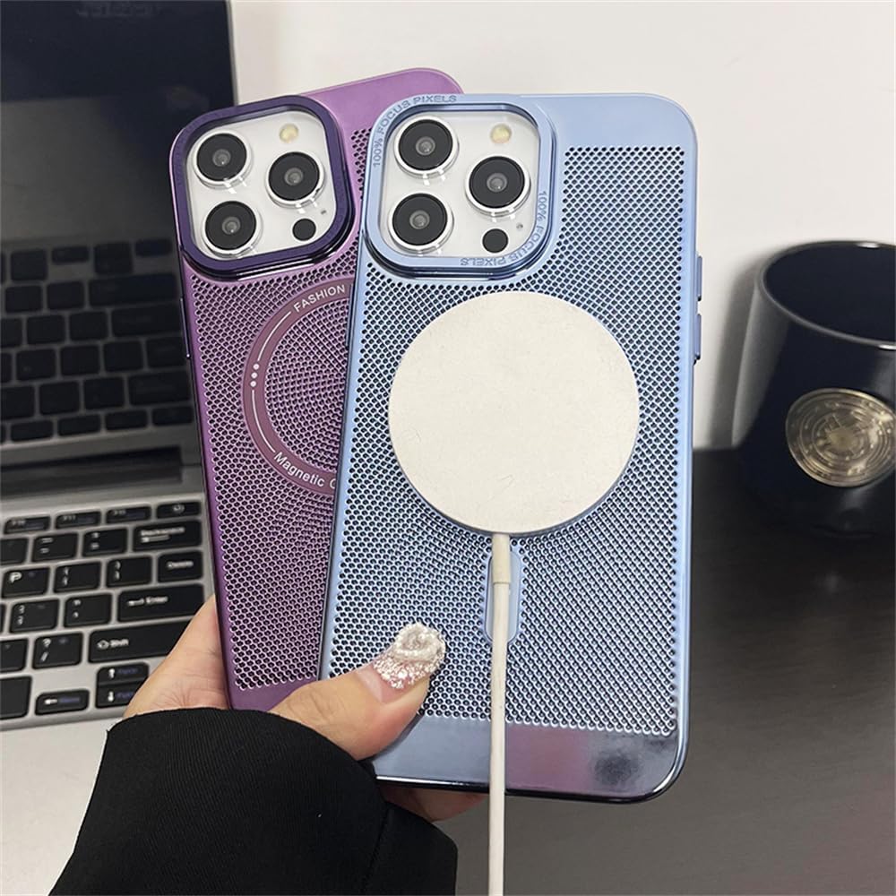Funda magnética de disipación de calor para iPhone 14 Pro Max compatible con Magsafe delgada y dura carga inalámbrica galvanizada (para iPhone 14