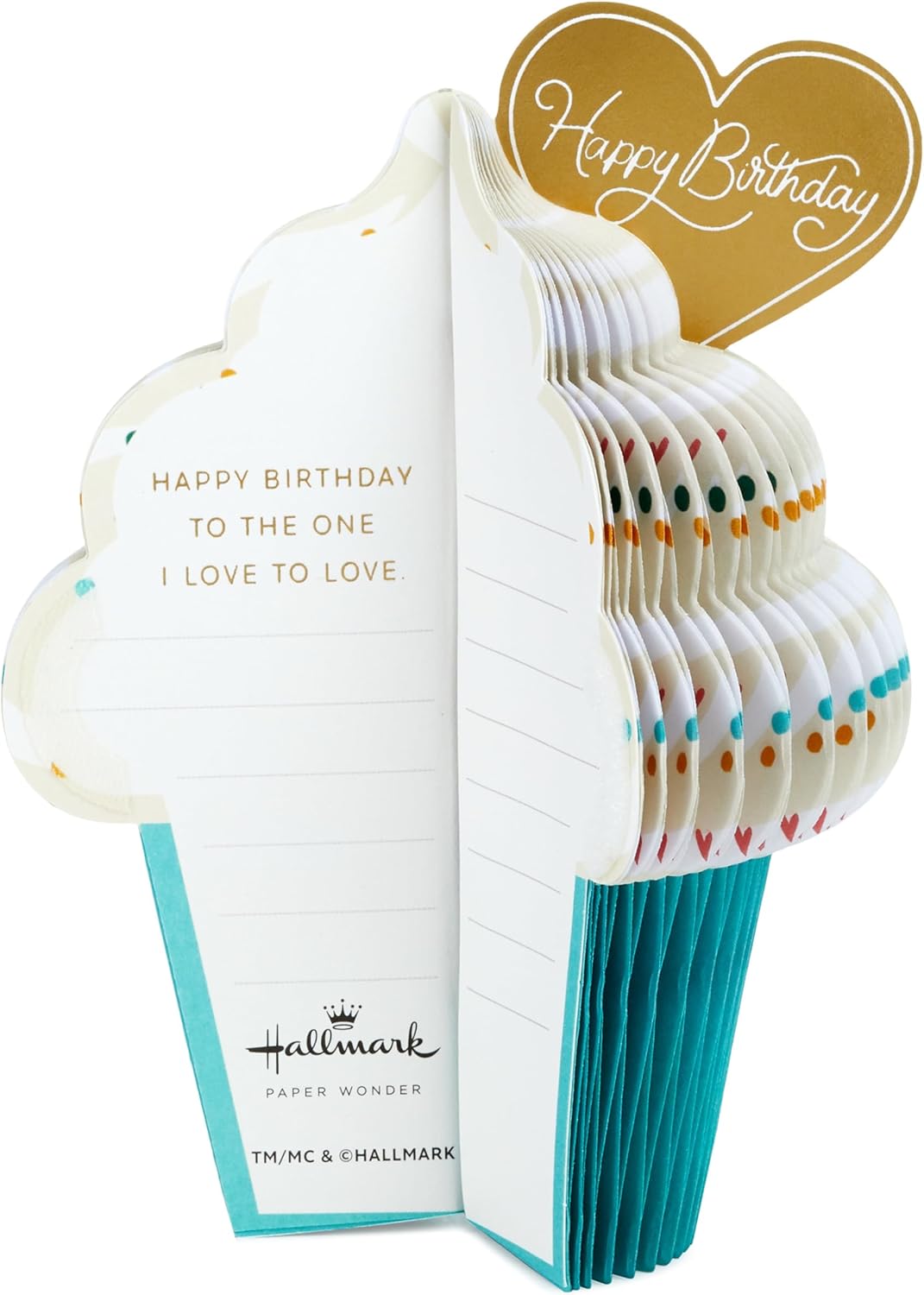 Hallmark Paper Wonder – Tarjeta de cumpleaños romántica desplegable para marido, esposa, novio, novia (cupcake de panal)