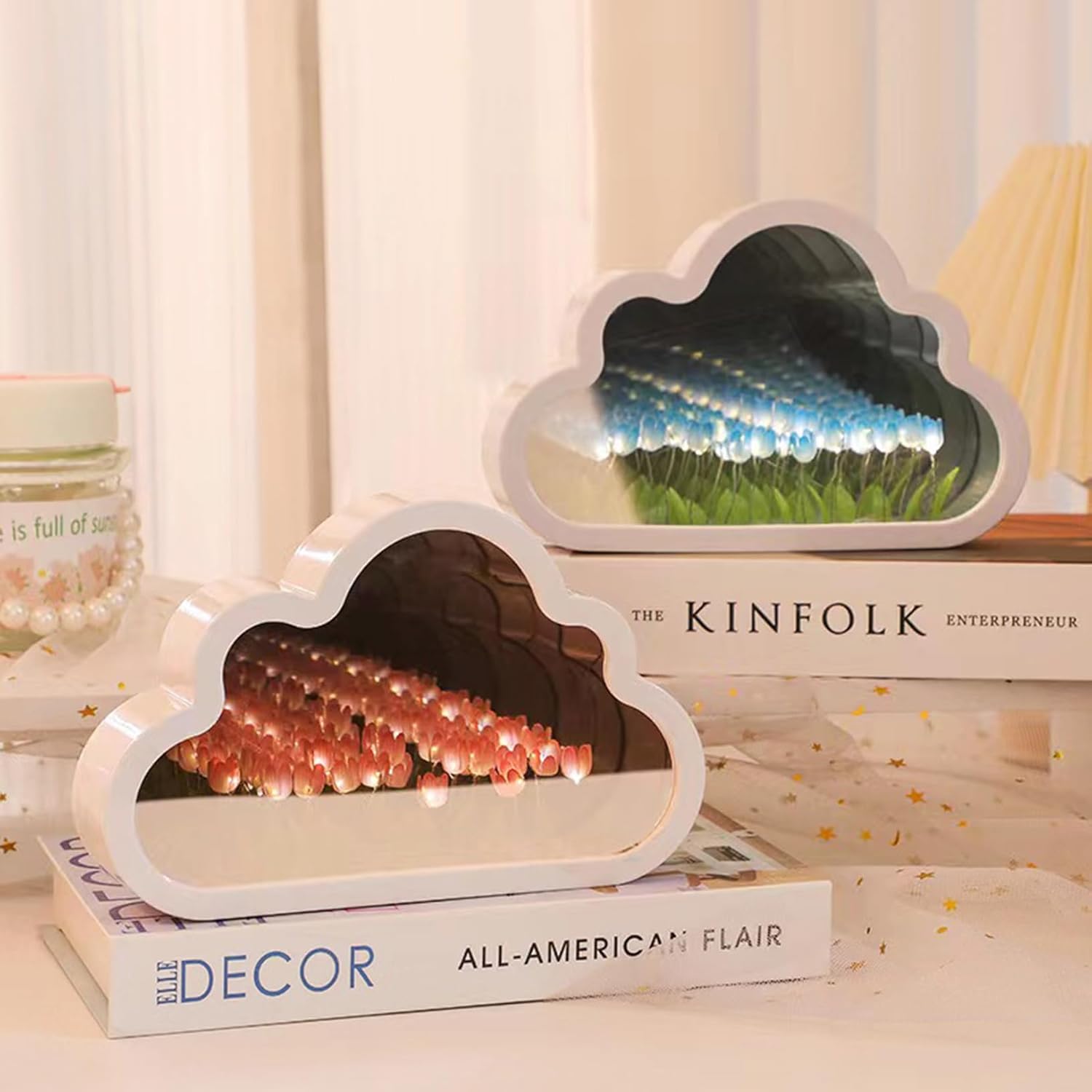 Yinhamnl Lámpara de nube de tulipanes de 20 flores, espejo de nube de tulipán, luces nocturnas para dormitorio, regalo creativo para adolescentes,