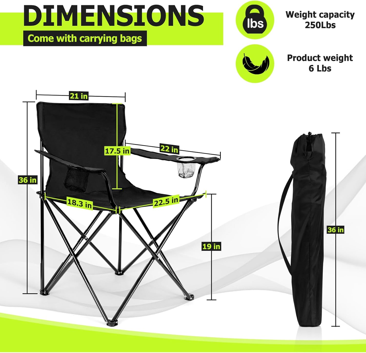 Joyfair Silla de camping portátil, silla plegable grande para exteriores, para adultos, tela Oxford 600D, resistente silla plegable para playa,