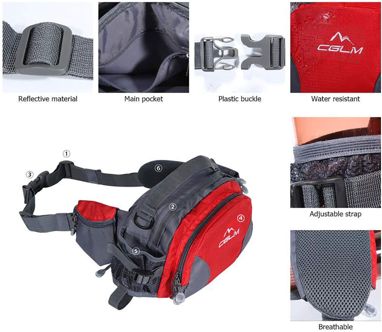 Riñonera de senderismo con soporte para botella de agua para hombres y mujeres al aire libre, caminar, correr, lumbar compatible con teléfonos
