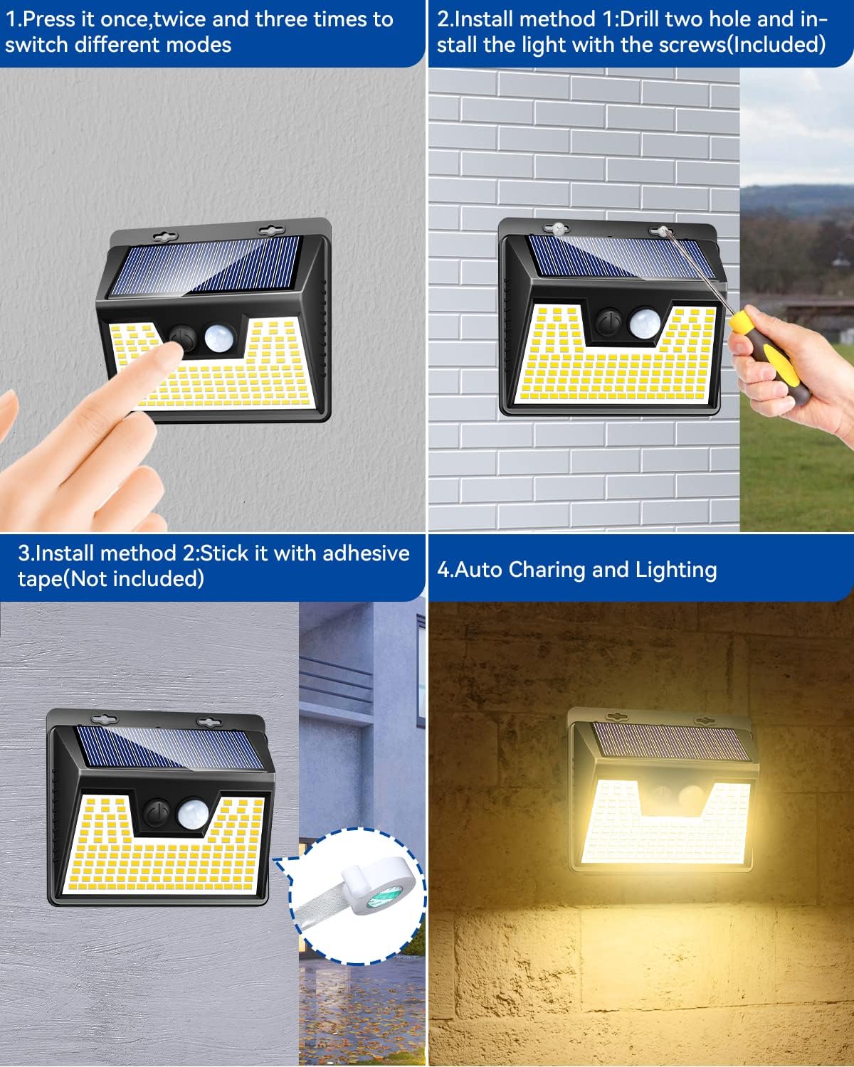 Peasur Luces solares impermeables para exteriores 6 unidades140 LED, luces solares blancas cálidas para exteriores ultra brillantes, 3 modos de