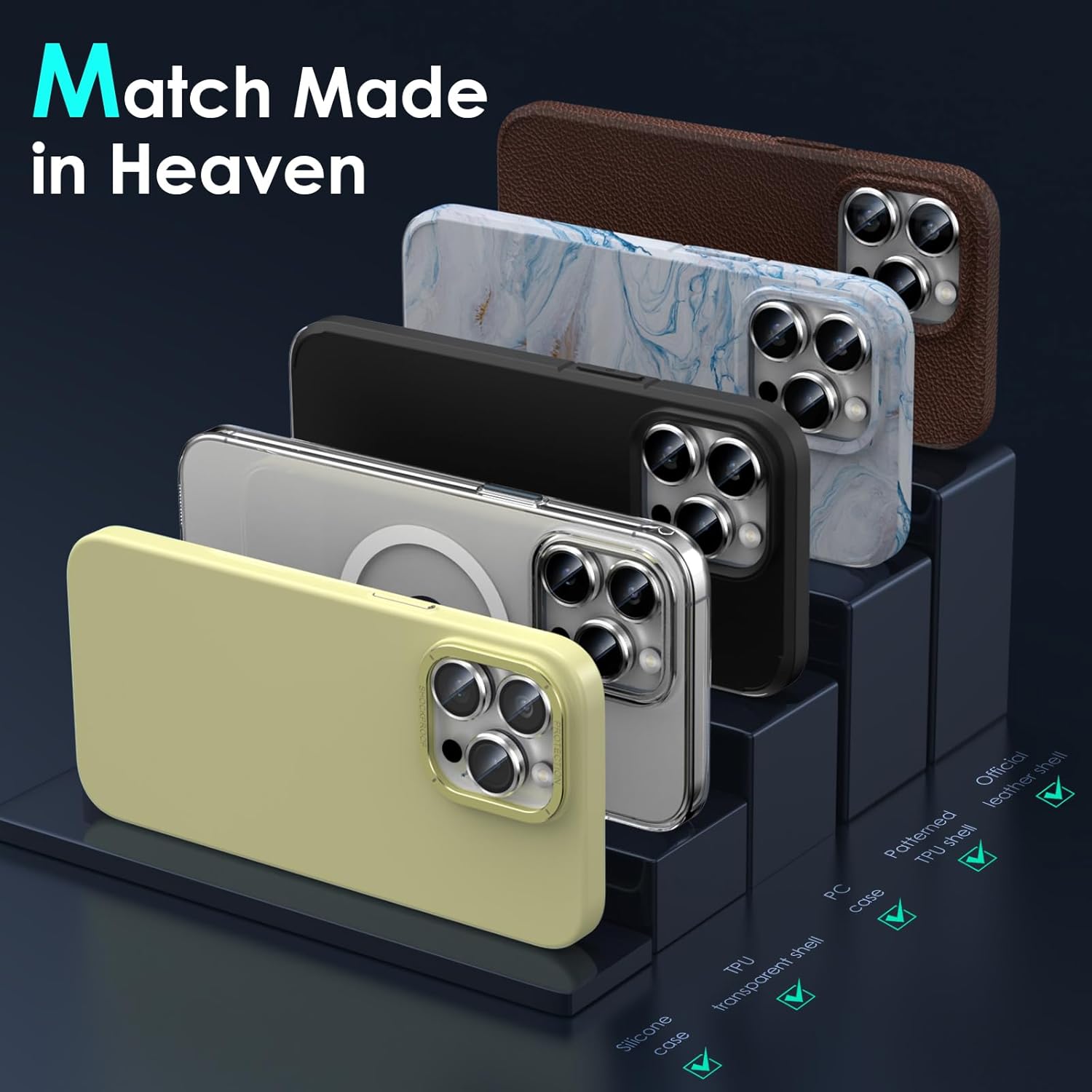 YWXTW Protector de lente de cámara para iPhone 15 ProiPhone 15 Pro Max, bandeja de instalación de 1 paso Protector de pantalla de vidrio templado,