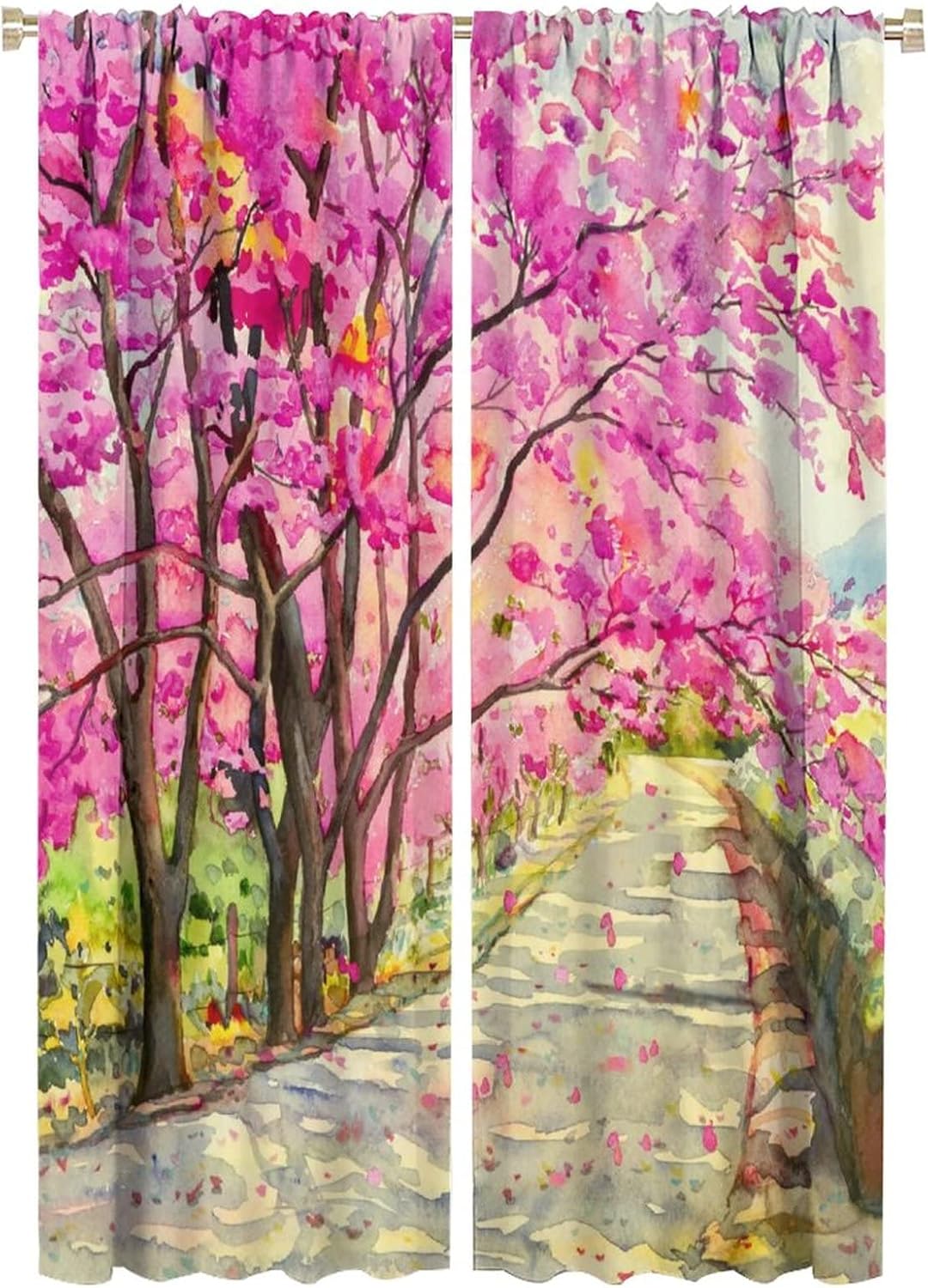 INSFBRB Cortinas opacas con diseño floral japonés, acuarela de primavera, diseño de cerezo rústico, aislamiento térmico y reducción de ruido, 2