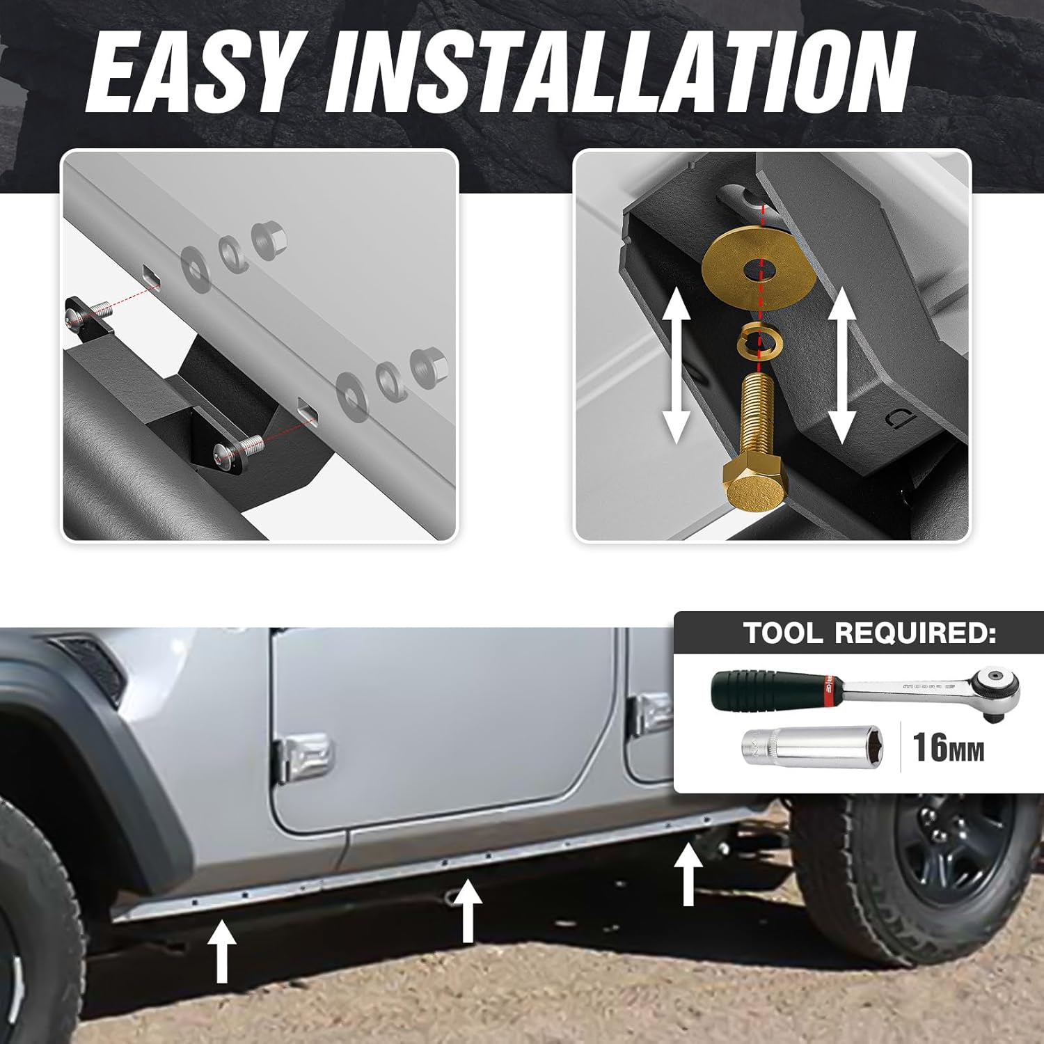 SUORTO – Estribos de dos escaleras laterales compatibles con Jeep Gladiator JT 2020, 2021, 2022, 2023, 2024, 4 puertas, barras Nerf de acero