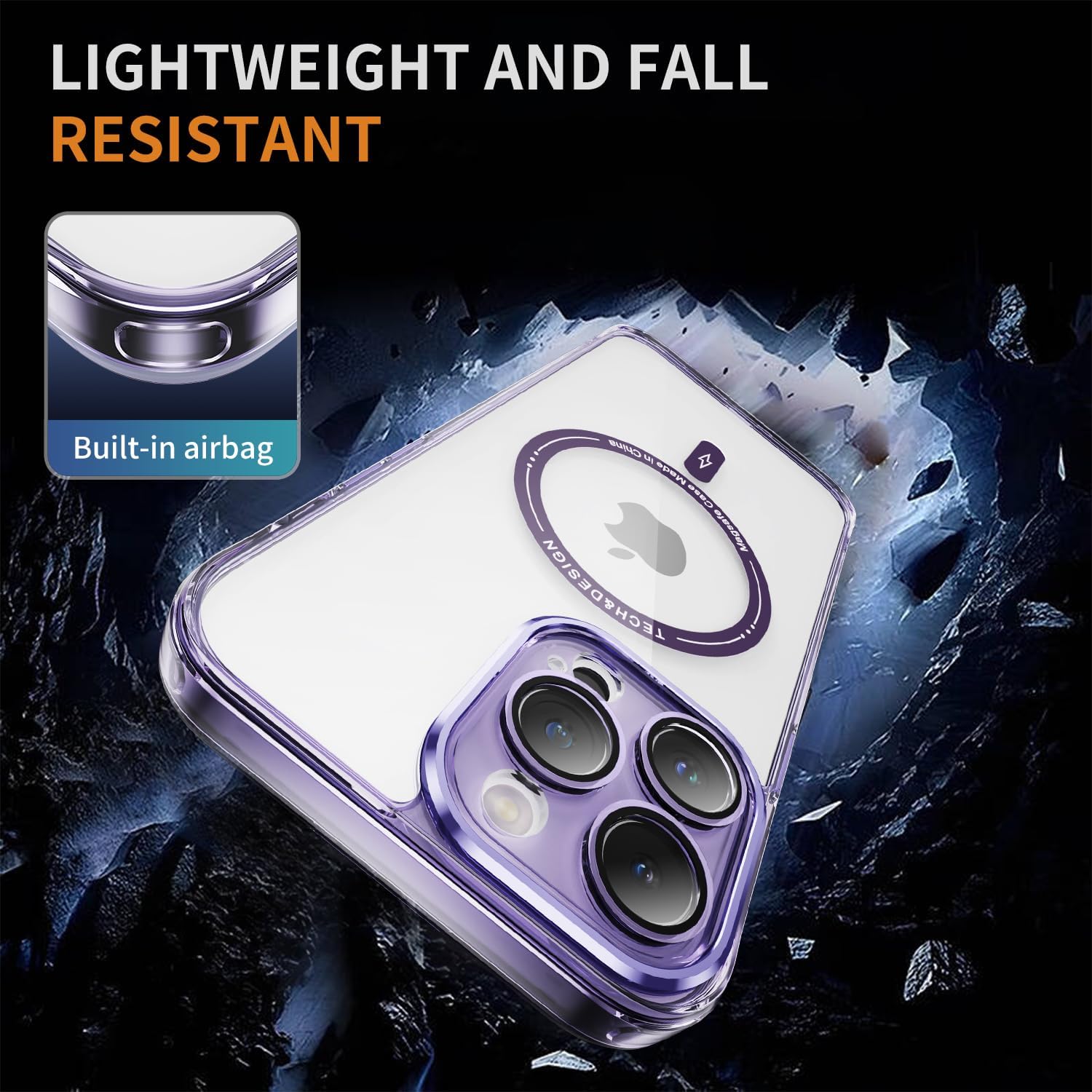 Funda para iPhone 15 Pro con protector de pantalla compatible con MagSafe Diseño transparente magnético Anti amarillamiento Antideslizante Bonita