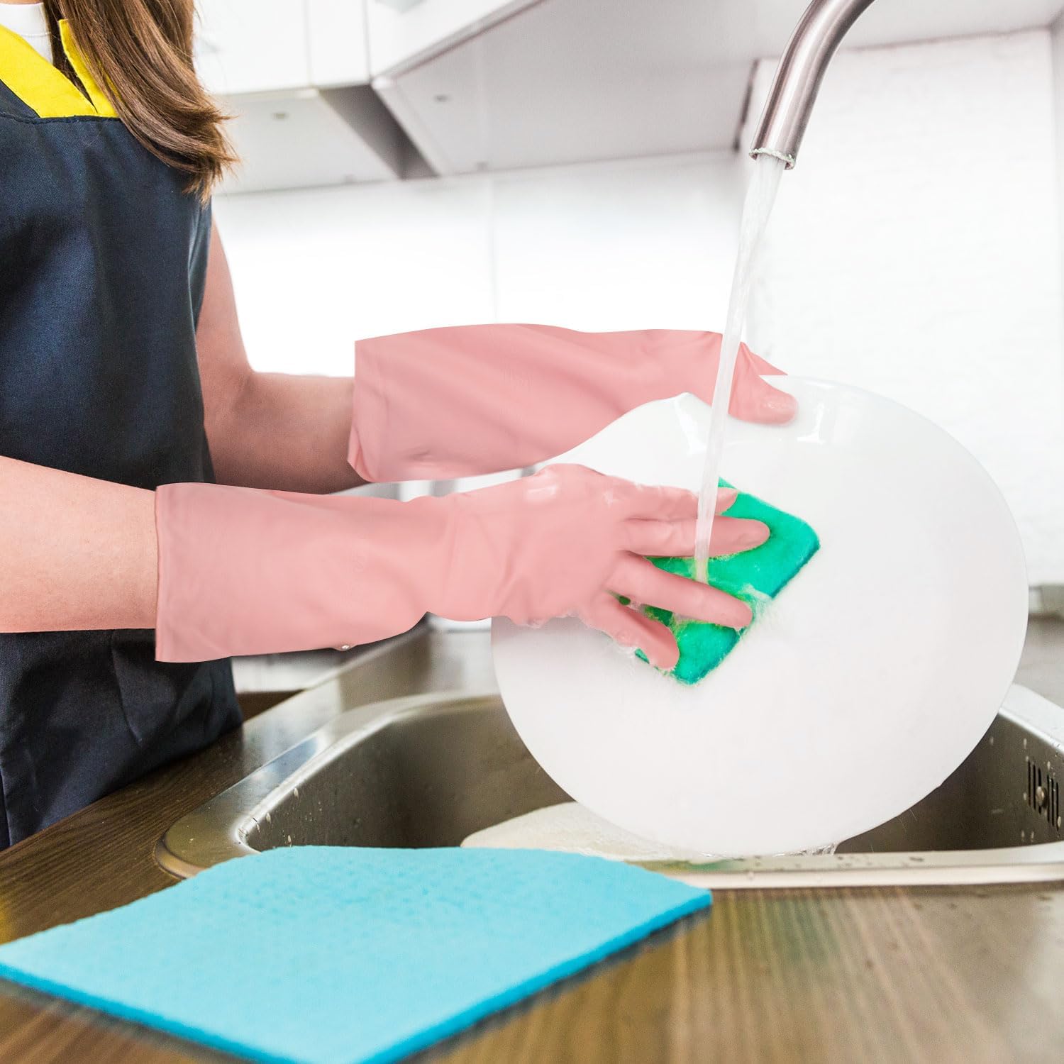 Guantes de limpieza reutilizables Guantes de lavado de platos de PVC para limpieza Blanqueamiento Guantes domésticos resistentes al agua D2-XJST