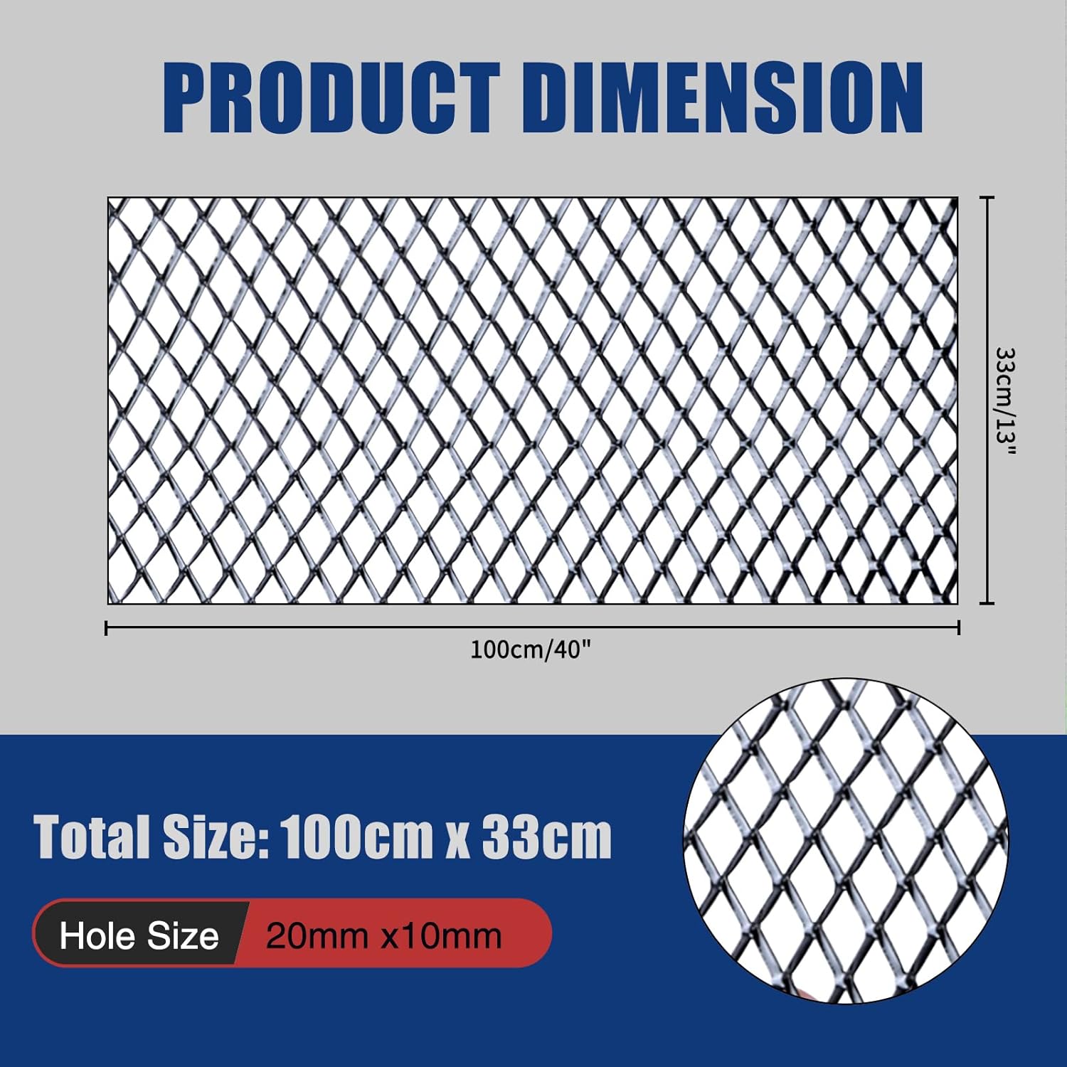 Tongze Malla metálica negra universal de 40 “x 13” aleación de aluminio 0.394 x 0.787 in Rhombic Hole Car Grill Mesh para rejilla delantera Insertar