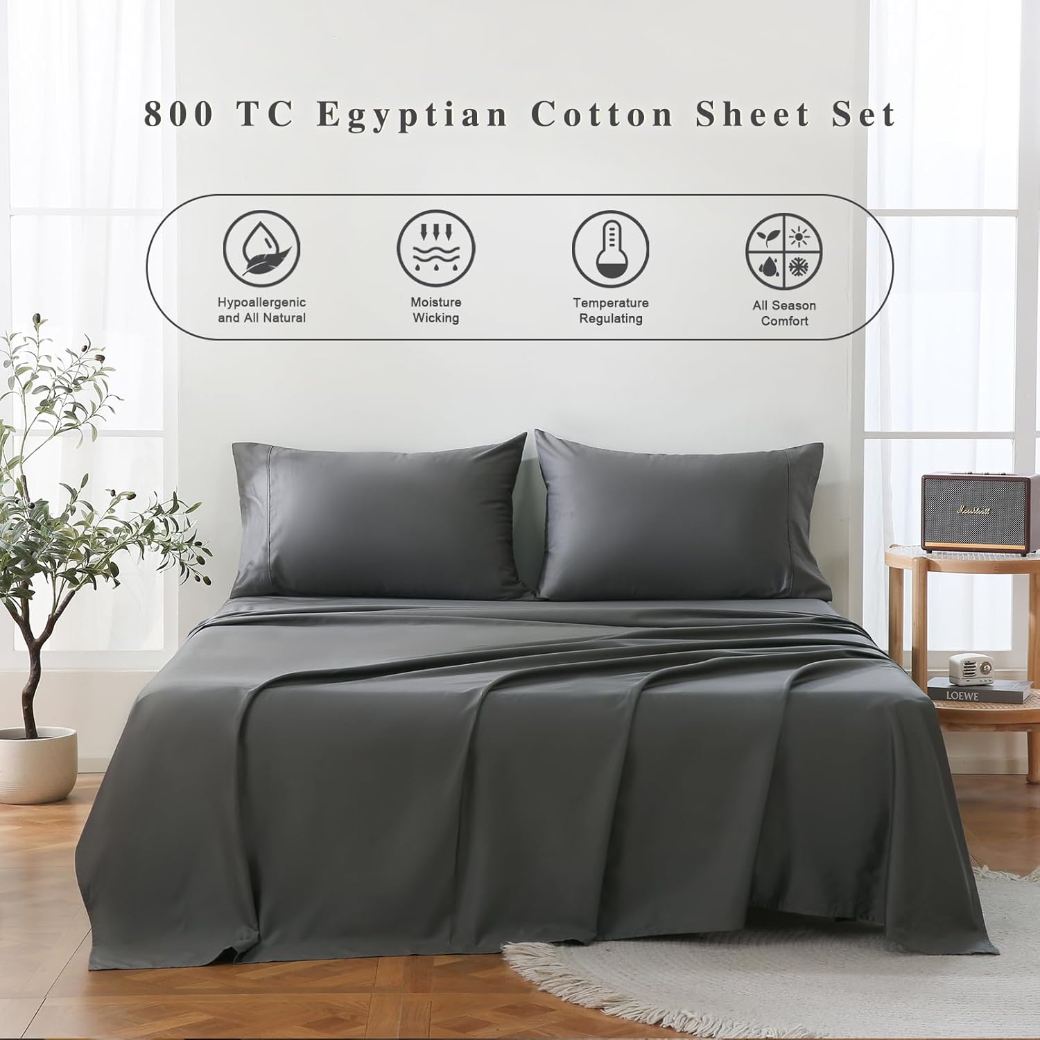 Bedlifes Sábanas refrescantes de 800 hilos 100% algodón egipcio, suaves y transpirables, tejido satinado, sábanas de hotel de lujo, 16 bolsillos