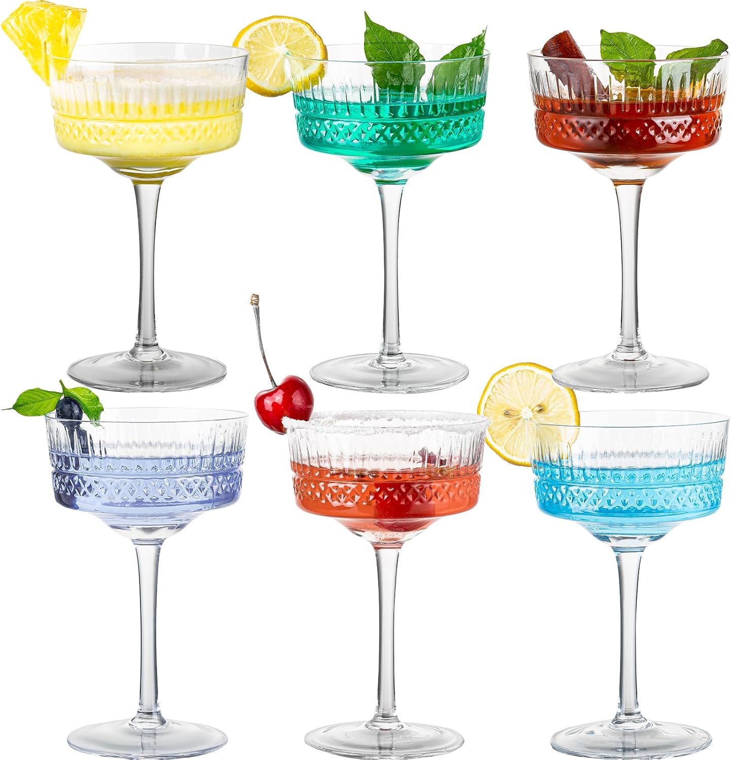Juego de 6 vasos vintage Art Deco Coupé, vasos de Martini de 10 onzas, copas de cóctel Coupé, elegante copa de Manhattan soplada a mano para bar,