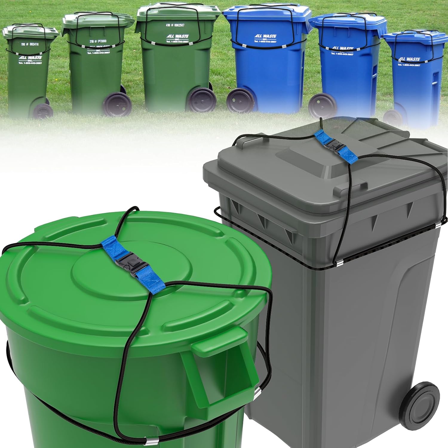 2 cerraduras de tapa para botes de basura para animales, cordón elástico para mantener al osomapacheperro fuera de la basura,