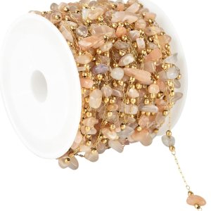 UMAOKANG Cadena a granel de cuentas de piedra natural de 4 yardas para hacer joyas, rollo de cadena de clip de acero inoxidable chapado en oro UMAOKANG Cadena a granel de cuentas de piedra natural de 4 yardas para hacer joyas, rollo de cadena de clip de acero inoxidable chapado en oro