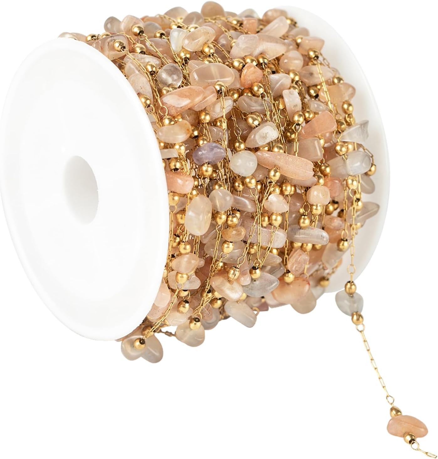 UMAOKANG Cadena a granel de cuentas de piedra natural de 4 yardas para hacer joyas, rollo de cadena de clip de acero inoxidable chapado en oro