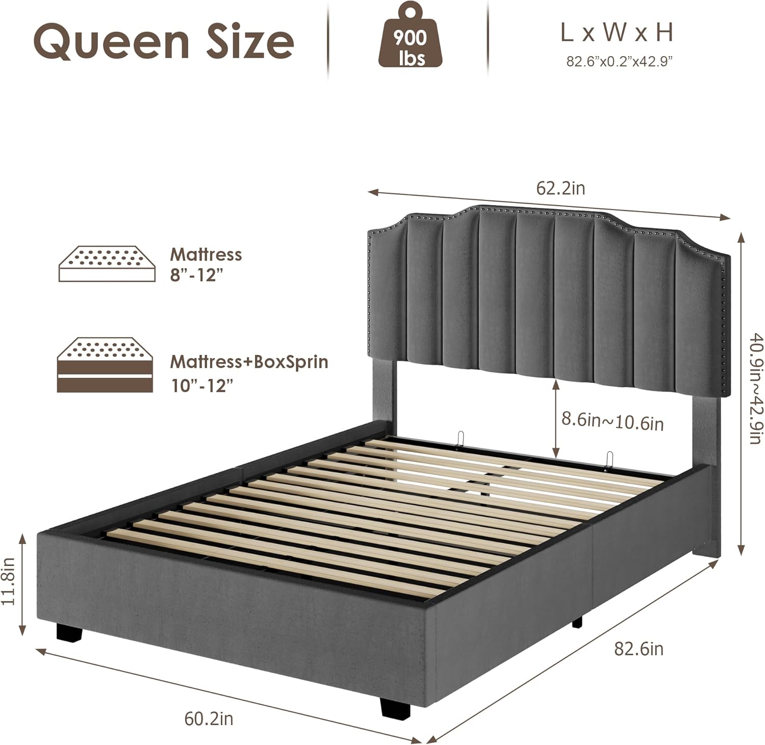 Harper & Bright Designs Cama de plataforma Queen con almacenamiento elevable, marco de cama de almacenamiento tapizado de terciopelo con cabecera y