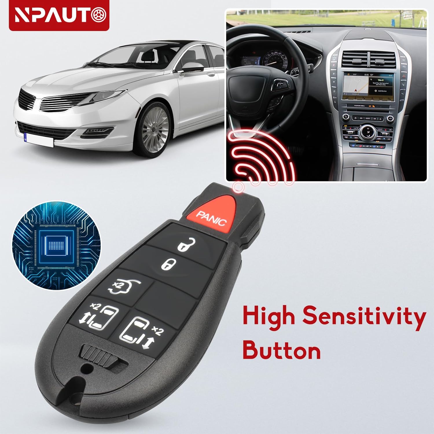 NPAUTO Llavero Fobik de repuesto para Chrysler Town and Country 2008-2016, Dodge Grand Caravan 2008-2020 – Llavero de automóvil con control remoto