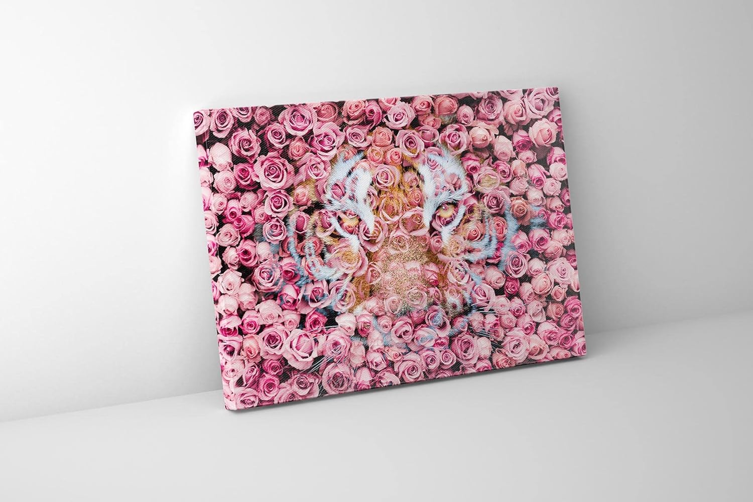 Lienzo impreso con diseño de tigre en rosas (32 x 24 x 1.25 pulgadas)