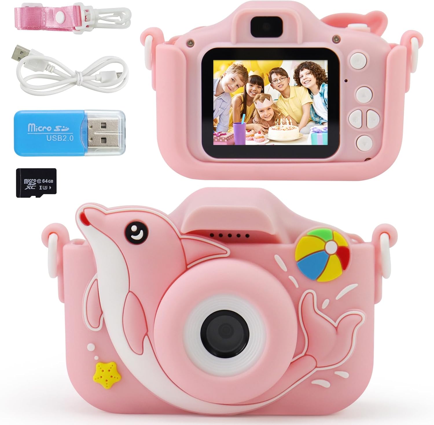 Cámara para niños, cámara para niños, cámara para niños pequeños, cámara de video digital para selfie HD de 1080P con tarjeta SD de 64 GB, el mejor
