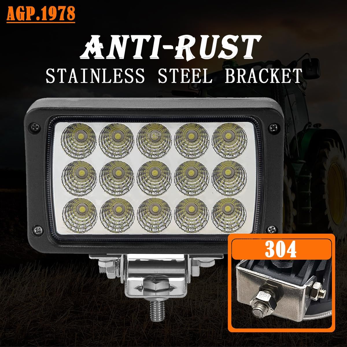 AGP.1978 Luz de trabajo LED de 45 W, luz de inundación LED trasera de 6 pulgadas, ultra brillo, rectangular, 12 V, cabina LED, luz antiniebla