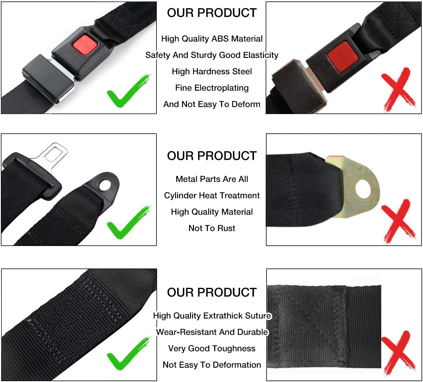 Cinturón de seguridad universal de 2 puntos ajustables para Go Kart, carrito de golf Club en negro (54 pulgadas con tornillos de instalación) (juego