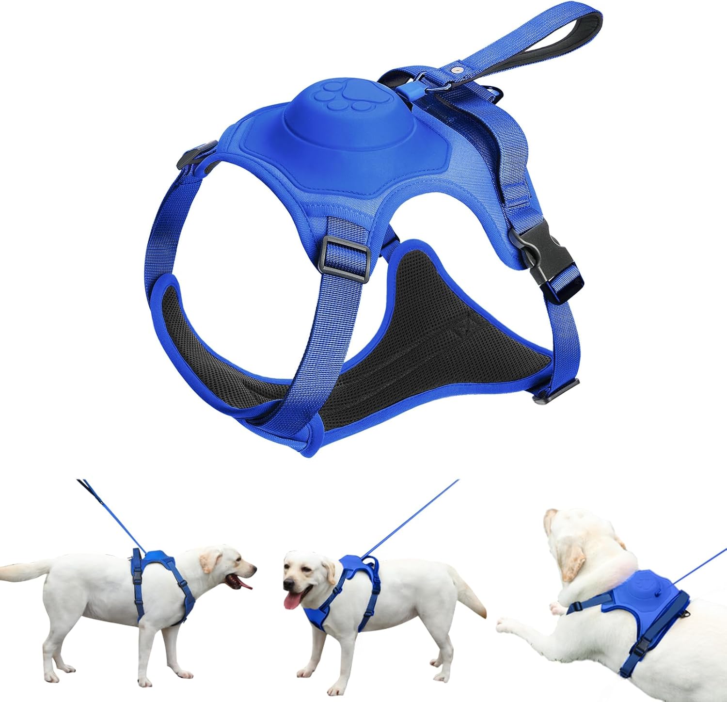 Arnés para perro de tamaño mediano, arnés para perro 2 en 1 sin tirones y correa retráctil para perro. Función de bloqueo automático arnés para