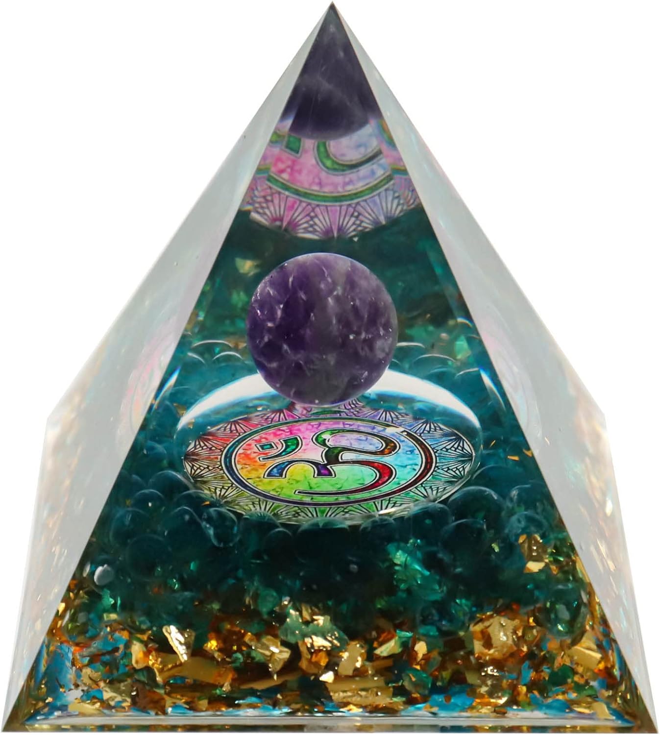 Cristal de pirámide de orgón de chakras, pirámide de cristal EMF para decoración de cristales curativos, pirámide de orgón de amatista (chakra de