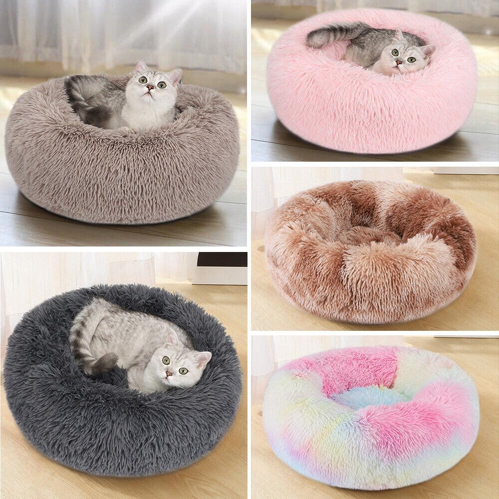 Camas para gatos de interior  Cama para gatos lavable de 2024 pulgadas, camas para perros pequeños y medianos, antiansiedad, cama redonda de felpa