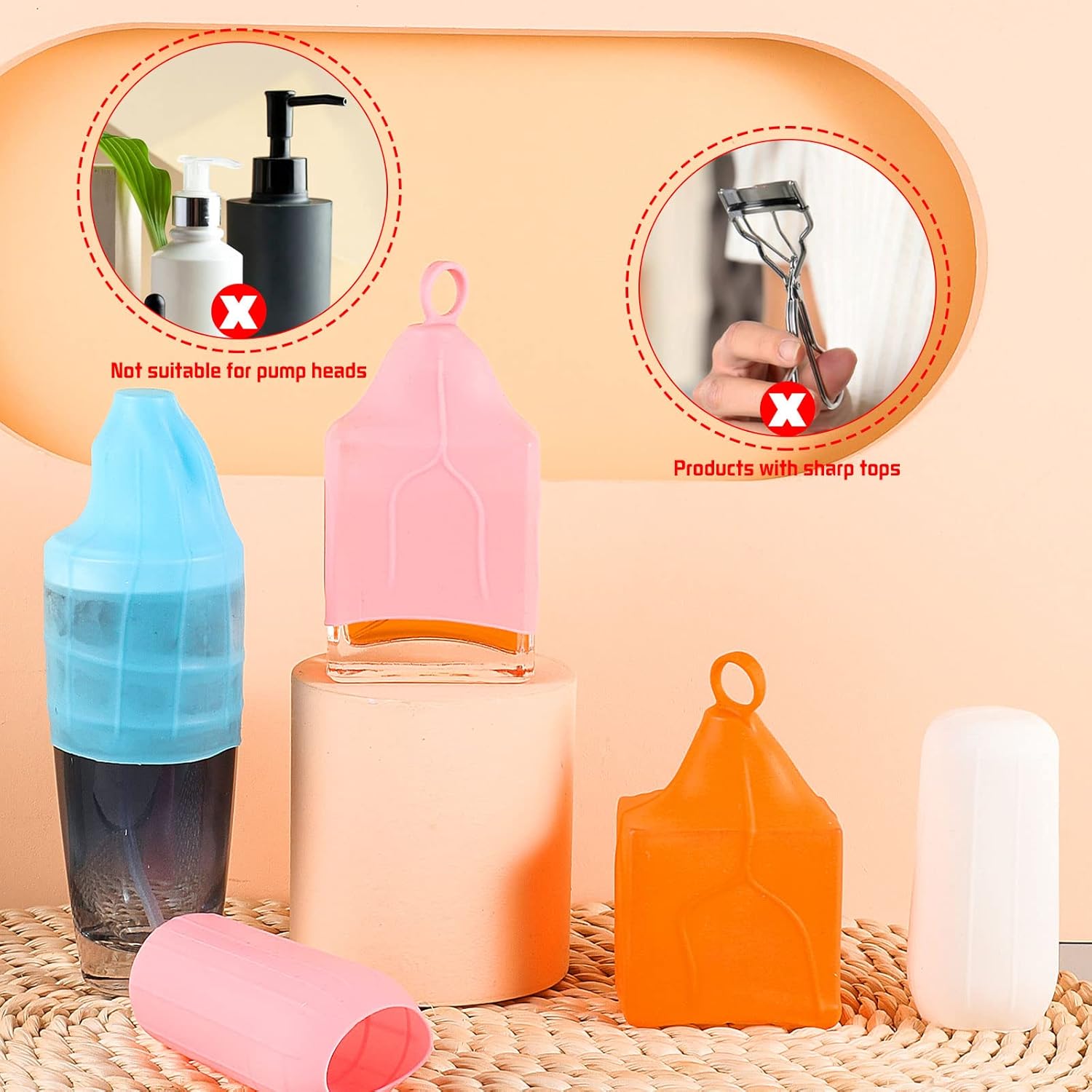 Paquete de 10 fundas elásticas para viajes a prueba de fugas, 2 estilos de fundas de silicona para artículos de tocador a prueba de fugas, accesorio