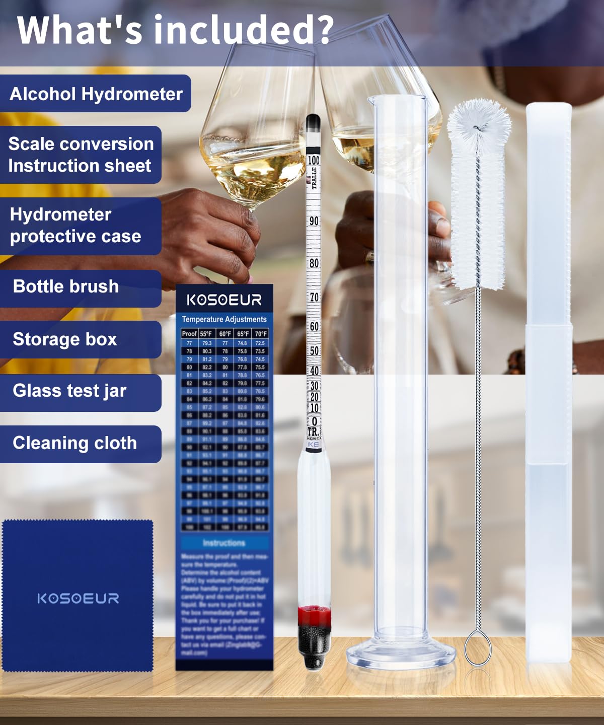 Kit de medidor de alcohol hidrómetro, hidrómetro de alcohol 0-200 a prueba y Tralle, probador de alcohol para licor, hidrómetro de alcohol para luz