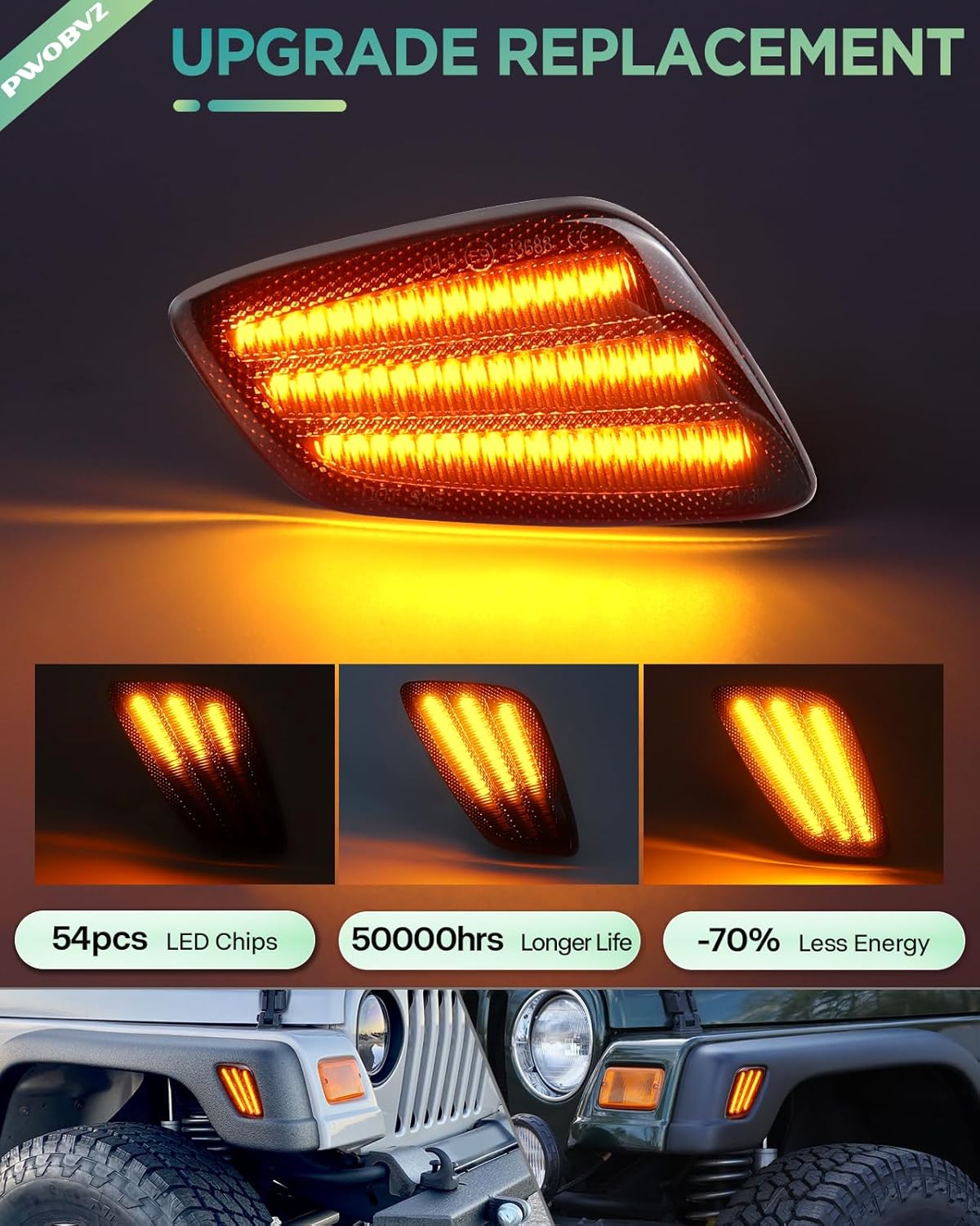 Switchback – Luces LED de señal de giro para Jeep Wrangler TJ 1997-2006, 4 unidades de lentes ahumadas secuenciales ámbar blanco estacionamiento DRL