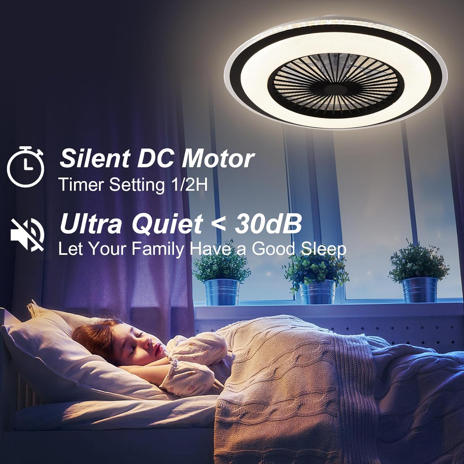 MDZHYA Ventilador de techo de perfil bajo con luces, ventiladores de techo sin aspas de 24 pulgadas, control remoto, ventilador de techo inteligente