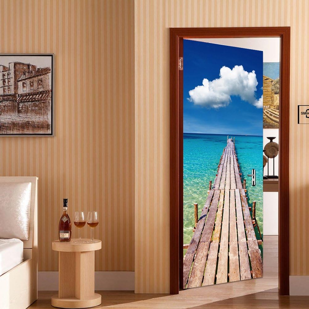 ChezMax Calcomanías para puerta, calcomanías 3D para puerta, murales de puerta para despegar y pegar, papel tapiz de vinilo decorativo extraíble,