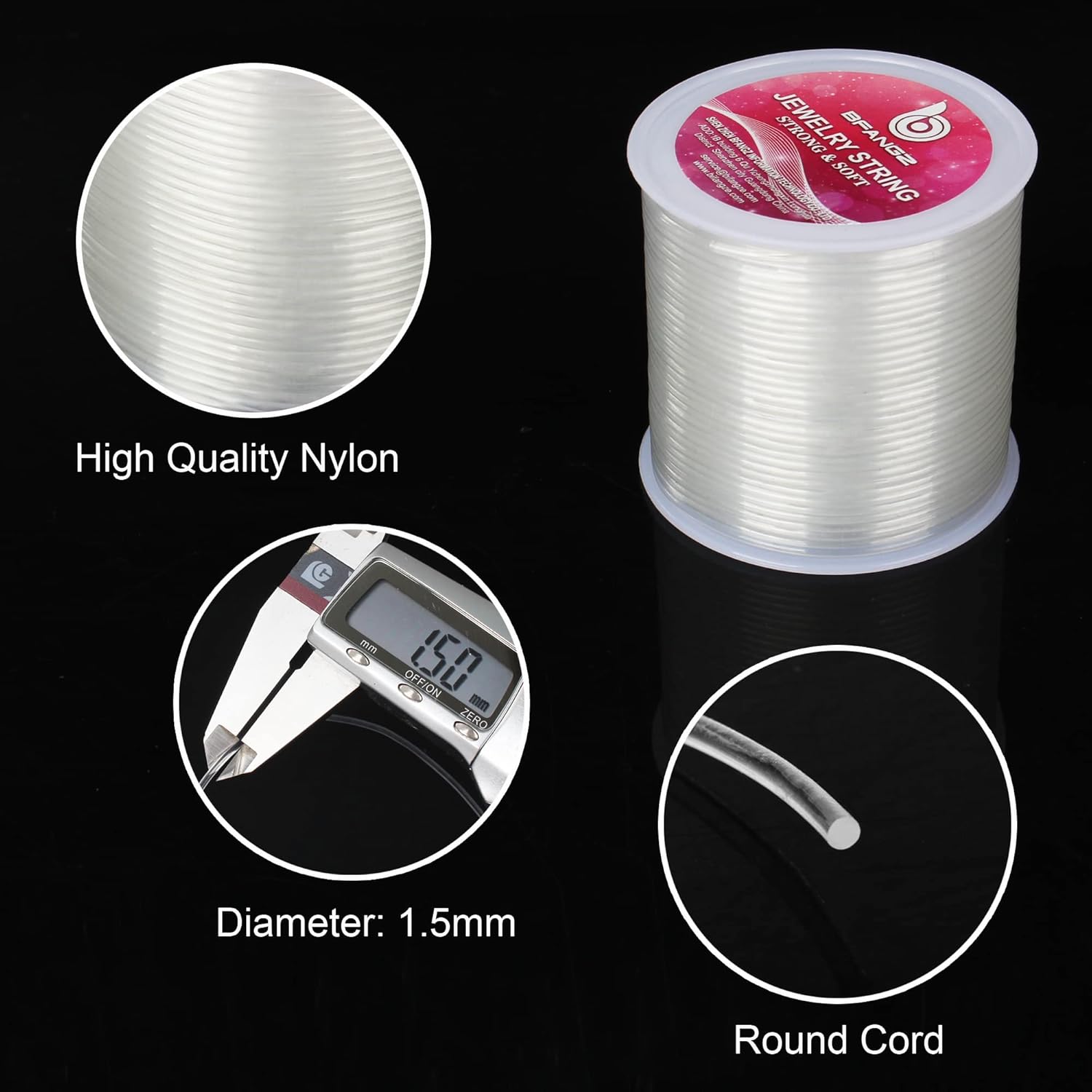 Cuerda elástica de 0.059in y 164.0ft para hacer joyas, cuerda elástica de cristal, cuerda elástica para pulseras, collares, joyas y suministros de