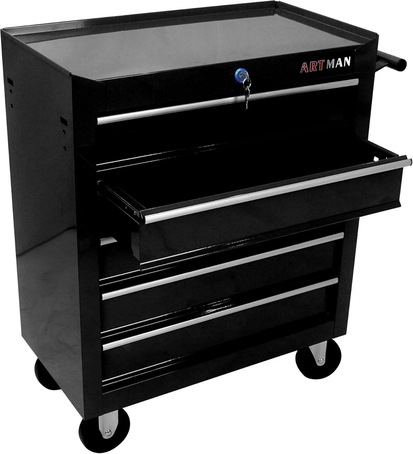 Carrito de herramientas con ruedas con 5 cajones, gabinete de herramientas multifuncional con cerradura, baúl de herramientas grande para mecánicos
