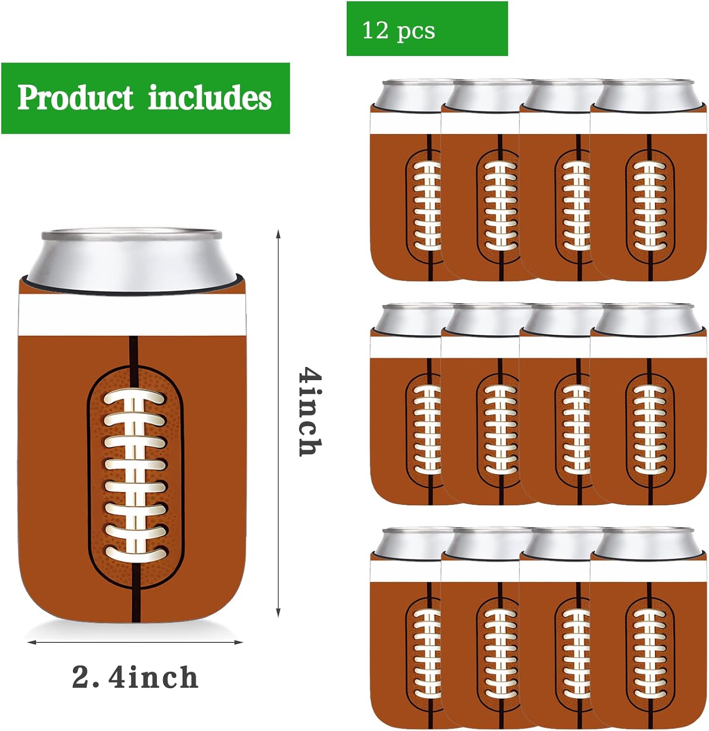 12 fundas para latas de fútbol, de neopreno, refrescos, de neopreno, termoenfriadores para amantes del deporte, fundas de bebidas, suministros de