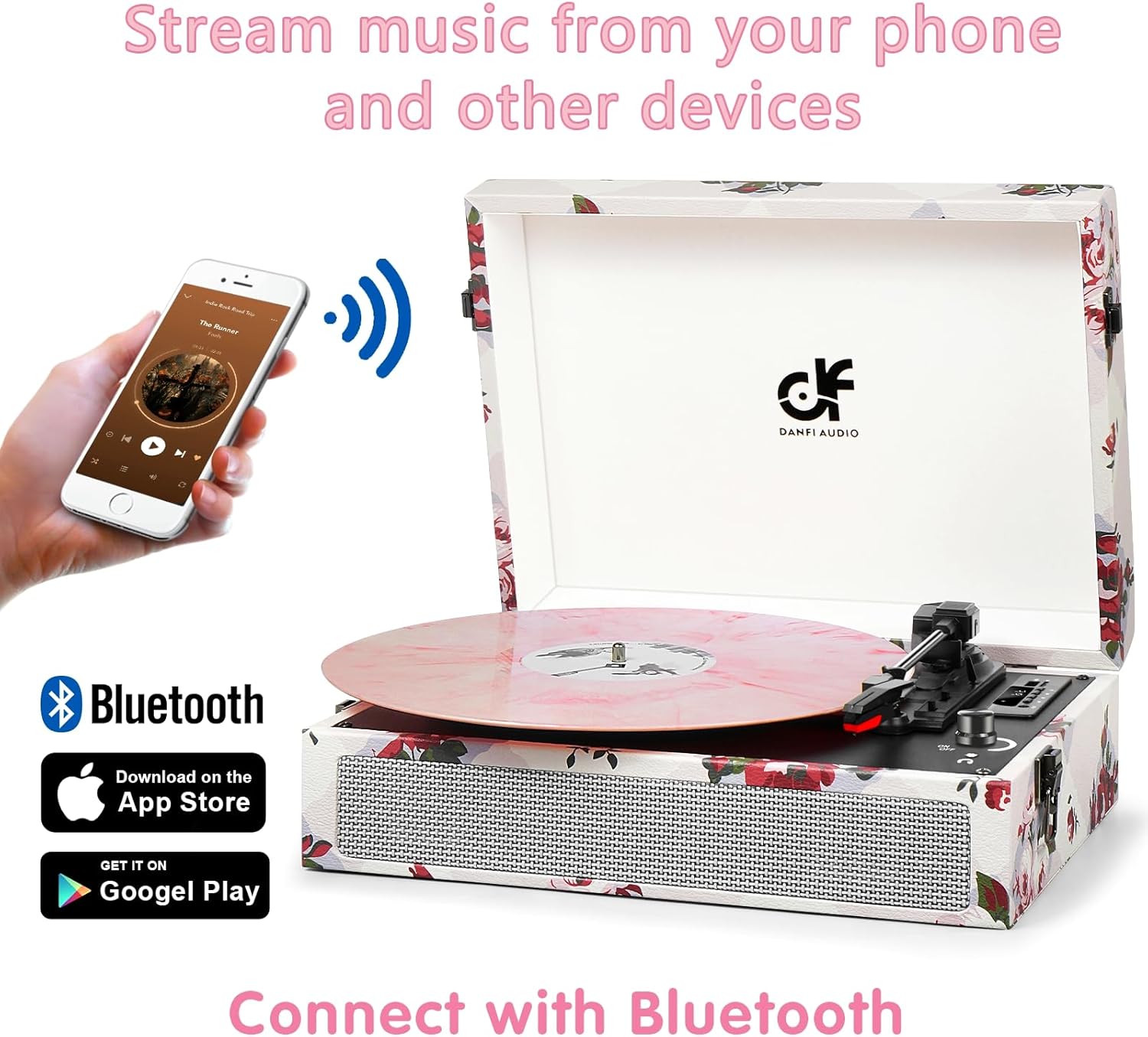 Tocadiscos vintage de 3 velocidades con altavoces integrados, reproductor de discos de vinilo Bluetooth con grabación USB, convertidor de MP3,