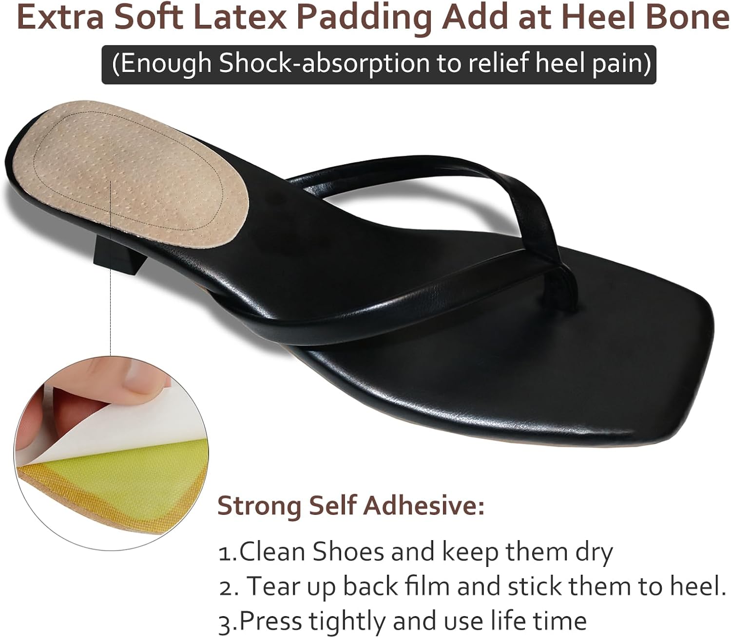 (3 pares) Almohadillas de talón de piel de cerdo para fascitis plantar, dolor de talón, espolón óseo y tendinitis de Aquiles, plantillas de soporte