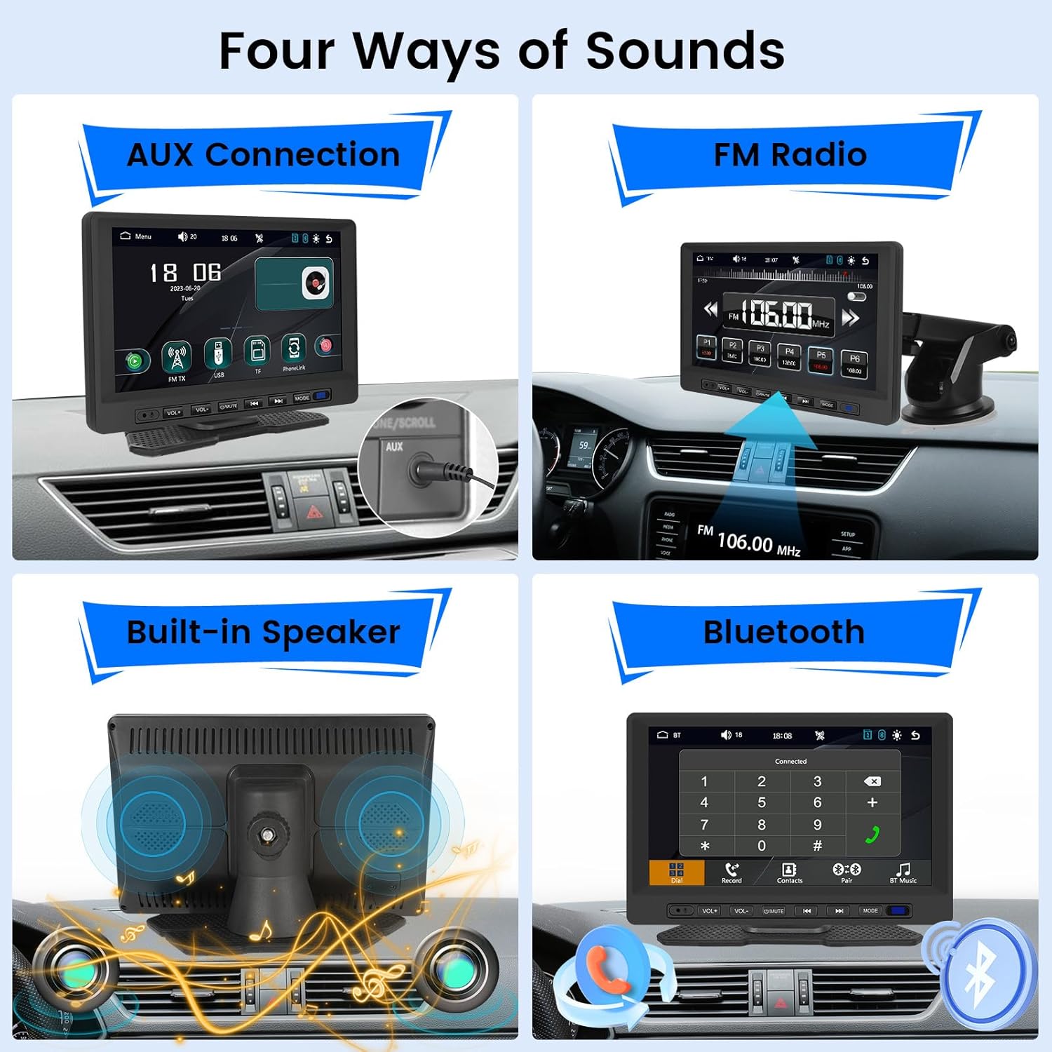 Hikity Estéreo inalámbrico portátil Carplay para automóvil, pantalla táctil HD de 7 pulgadas para automóvil con Android inalámbrico Auto, Mirror