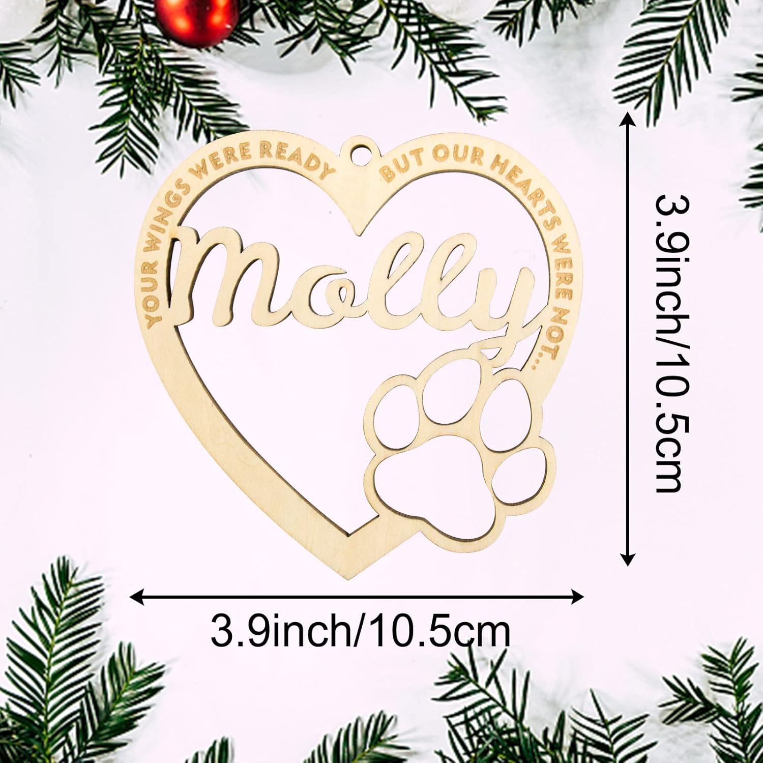 Adorno personalizado de pata de perro y gato, adorno personalizado con nombre de mascota, adornos de madera personalizados en forma de corazón para